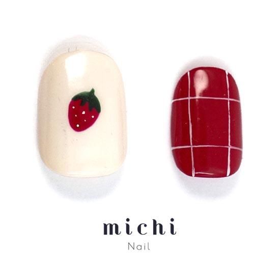 サイズオーダーネイルチップ いちご ぷっくり チェック フルーツ No.9苺 いちご フルーツ 果物 ネイルチップ - Miii.nail | minne