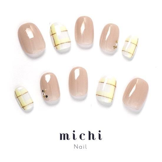 パステルチェックのちゅるんネイル- ネイルチップ専門店ミチネイル