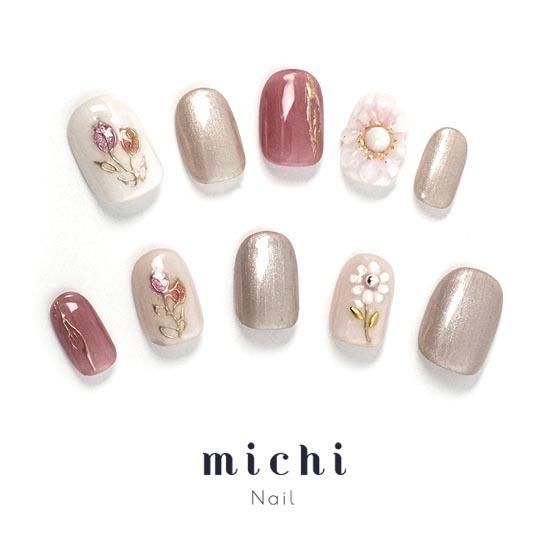 ぷっくりフラワー大人ネイル- ネイルチップ専門店ミチネイル