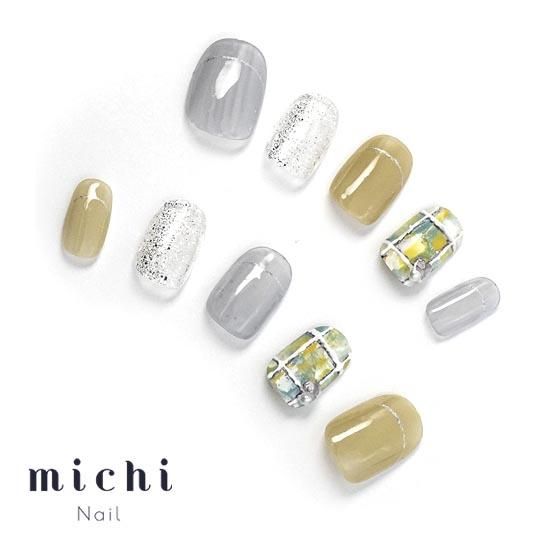 涼しげデザインチェックネイル- ネイルチップ専門店ミチネイル