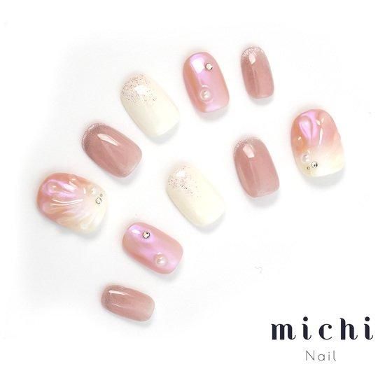 オーロラピンクのシェルネイル ネイルチップ専門店ミチネイル