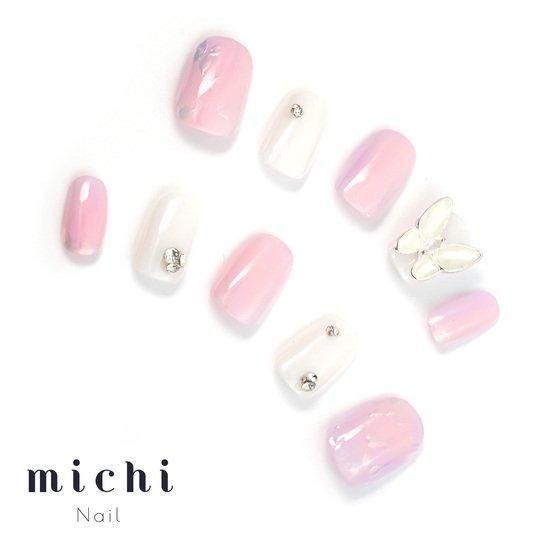 15))バタフライ ブライダル ネイルチップ フレンチガーリー ホワイト