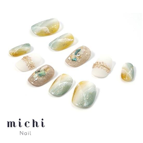 【サイズオーダー】ニュアンスネイル　ネイルチップ　くすみグリーン No.6〜くすみグリーン×ニュアンスデザイン | ao_nail_