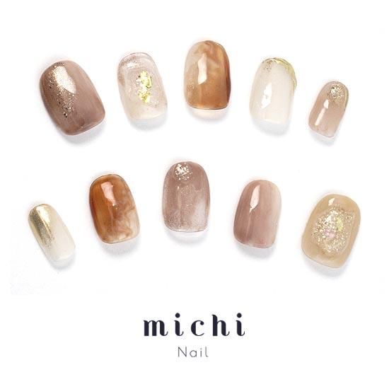 秋のカフェラテネイル- ネイルチップ専門店ミチネイル