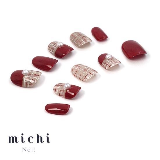 ボルドー大人ツイードネイル- ネイルチップ専門店ミチネイル