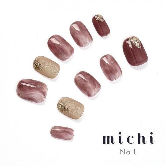 ピンクブラウンのフローニュアンスネイル- ネイルチップ専門店ミチネイル