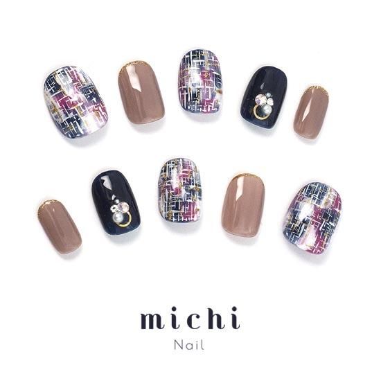 ネイビーツイードネイル- ネイルチップ専門店ミチネイル