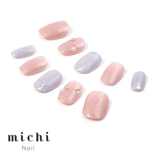 くすみピンク×グレーの大人シンプルネイル- ネイルチップ専門店ミチネイル