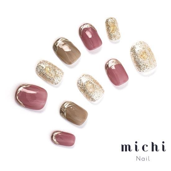 くすみシアーカラーのミラーフレンチネイル- ネイルチップ専門店ミチネイル