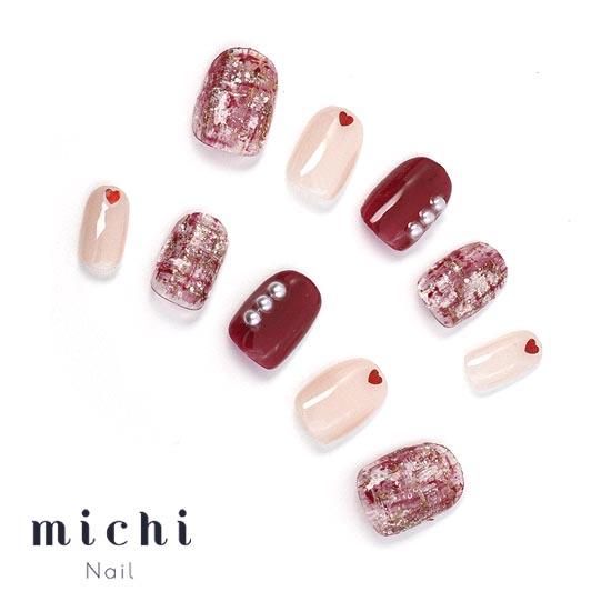 ラメツィードのハートネイル- ネイルチップ専門店ミチネイル