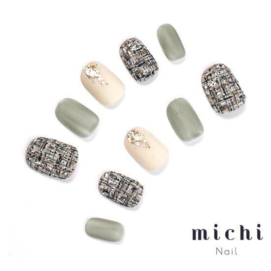くすみカラーの大人ツイードネイル- ネイルチップ専門店ミチネイル