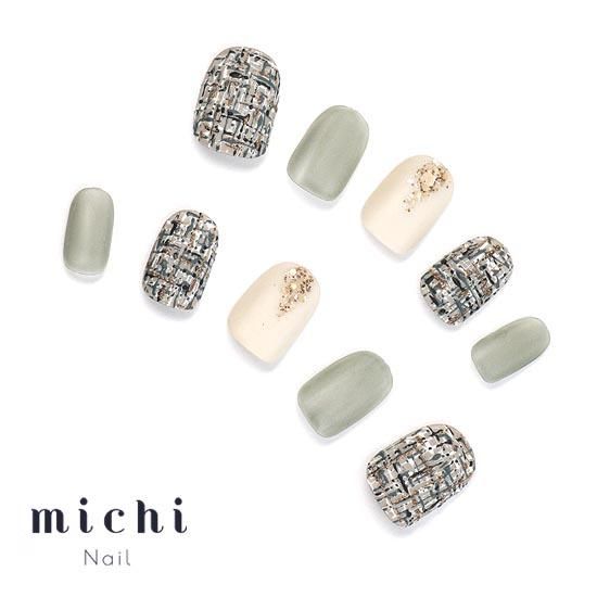 くすみカラーの大人ツイードネイル- ネイルチップ専門店ミチネイル