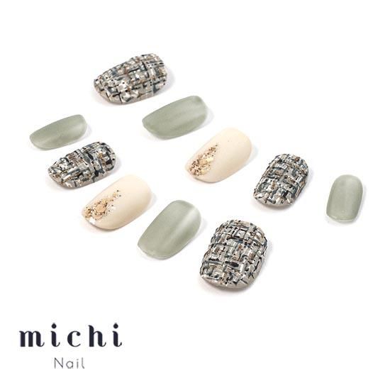 くすみカラーの大人ツイードネイル- ネイルチップ専門店ミチネイル