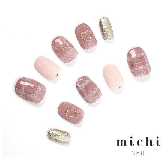ブランケットチェック×ハートネイル- ネイルチップ専門店ミチネイル