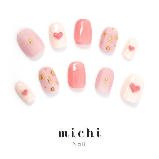くすみスタッズとぷっくりハートネイル- ネイルチップ専門店ミチネイル