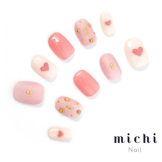 くすみスタッズとぷっくりハートネイル- ネイルチップ専門店ミチネイル