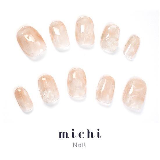 ネイルチップ #02 ブルーグレー マーブル ぷっくりフラワーネイル ネイルチップ #02 ブルーグレー マーブル ぷっくりフラワー