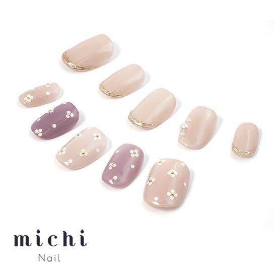小花柄×上品ミラーフレンチネイル- ネイルチップ専門店ミチネイル
