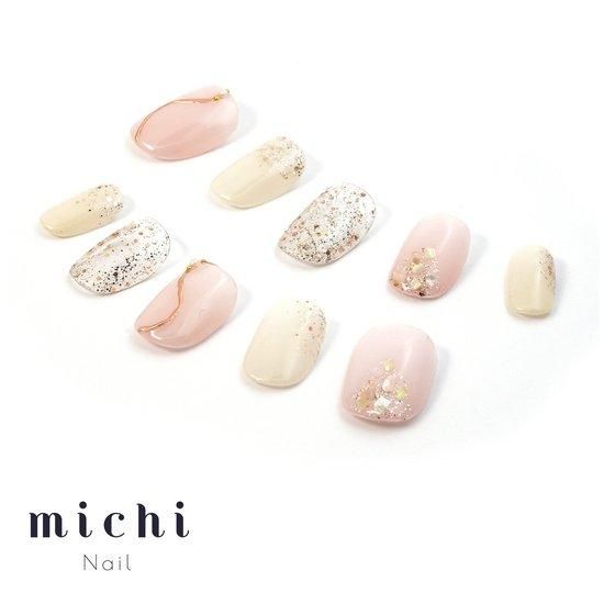 ちゅるんとピンクと3種のキラキラネイル- ネイルチップ専門店ミチネイル