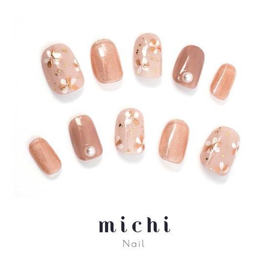 ピンクブラウン×ミラーフラワーネイル- ネイルチップ専門店