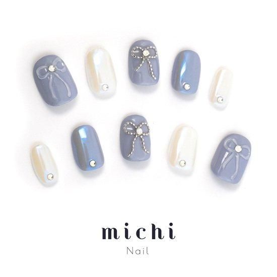 オーダー】ネイルチップ パール ピクシー ブルー リボン 🩰 New design
