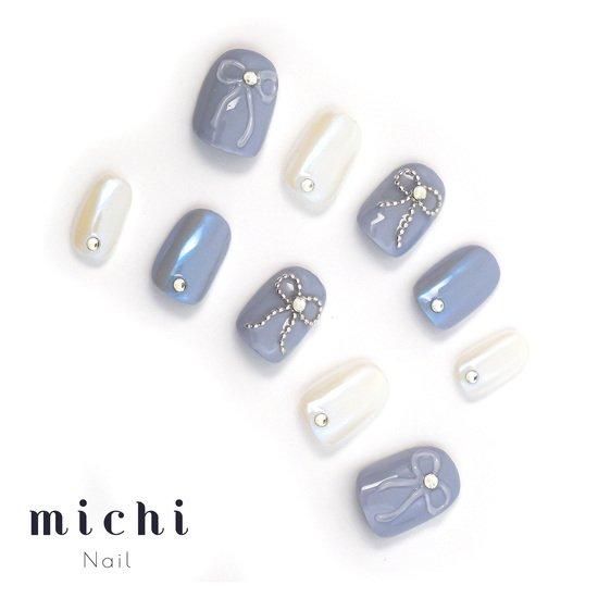 ブルー×オーロラリボンネイル- ネイルチップ専門店ミチネイル