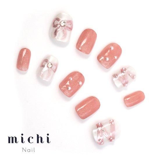 68))リボンネイル フレンチガーリー ミラー 上品 シンプル ピンクネイル 68))リボンネイル フレンチガーリー ネイルチップ シンプル