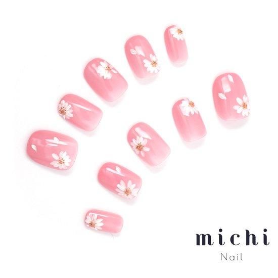 ネイルチップ ピンク 花 フラワー 押し花 オーダーネイル 韓国 可愛い 大人 1380n-04.jpg