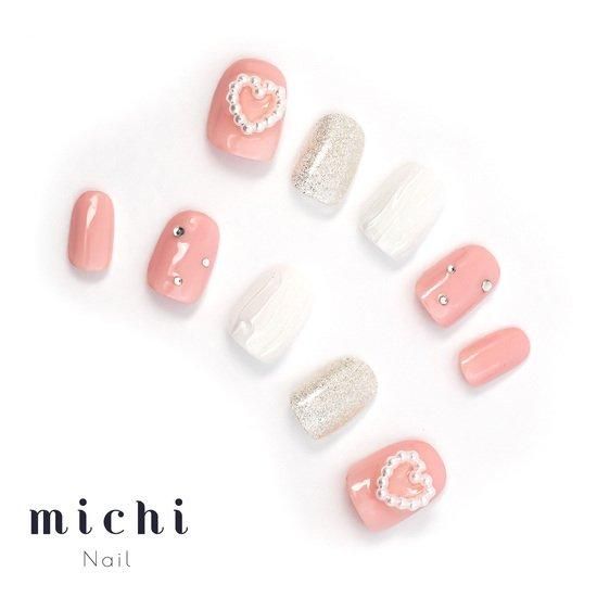 韓国っぽいニュアンスオーロラハートネイル- ネイルチップ専門店ミチネイル
