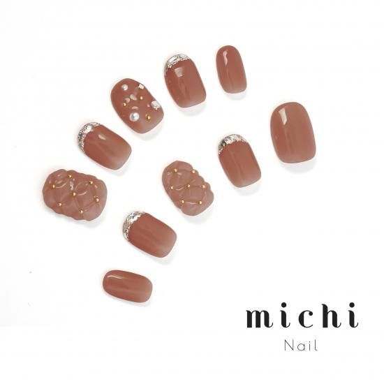 ガラスフレンチ×キルティングネイル- ネイルチップ専門店ミチネイル