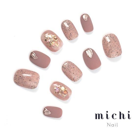 くすみピンク 大人ニュアンスネイルチップ ジェルネイルチップ くすみピンクのぷっくりフラワーネイル