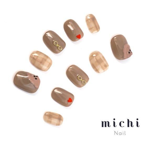 ブラウンチェック×シーリングスタンプくまネイル- ネイルチップ専門店