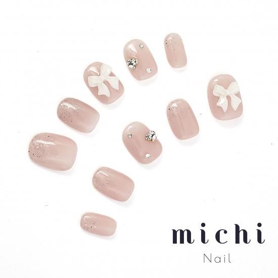 ジュエリー×リボンのベイビーブーマーネイル- ネイルチップ専門