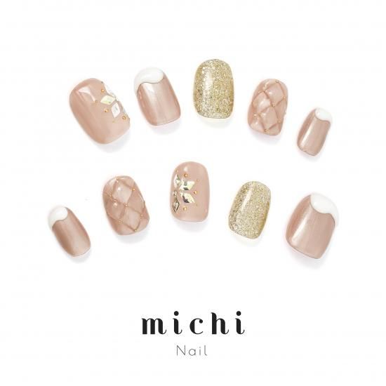 雪降るキルティングネイル- ネイルチップ専門店ミチネイル