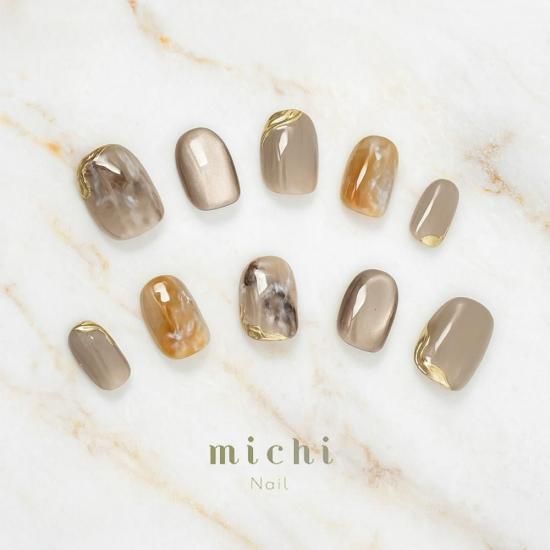 大理石風グレージュネイル- ネイルチップ専門店ミチネイル
