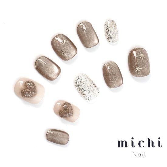 ブラウンハート×ラメ ネイルチップ レオパード柄×ブラウン ネイルチップ アニマル ストーン ビジュー 派手