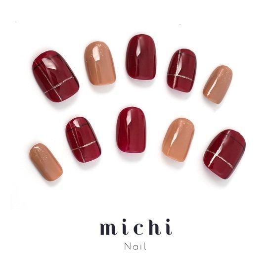 大人可愛いボルドーチェックネイル- ネイルチップ専門店ミチネイル
