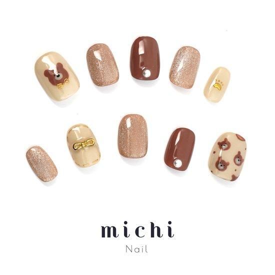 カジュアルリボンくまネイル- ネイルチップ専門店ミチネイル