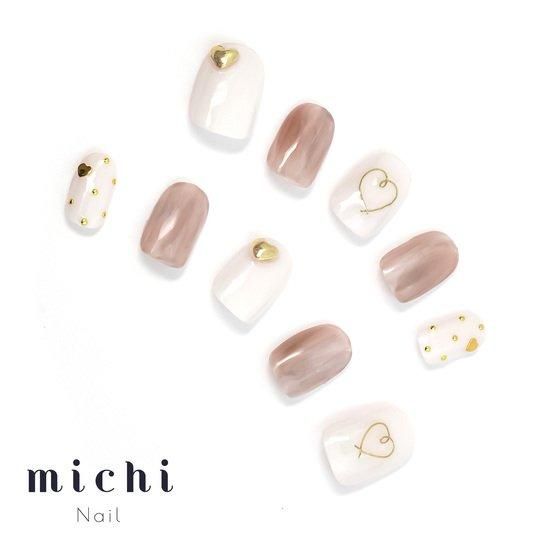 ニュアンスブラウンのハートネイル- ネイルチップ専門店ミチネイル