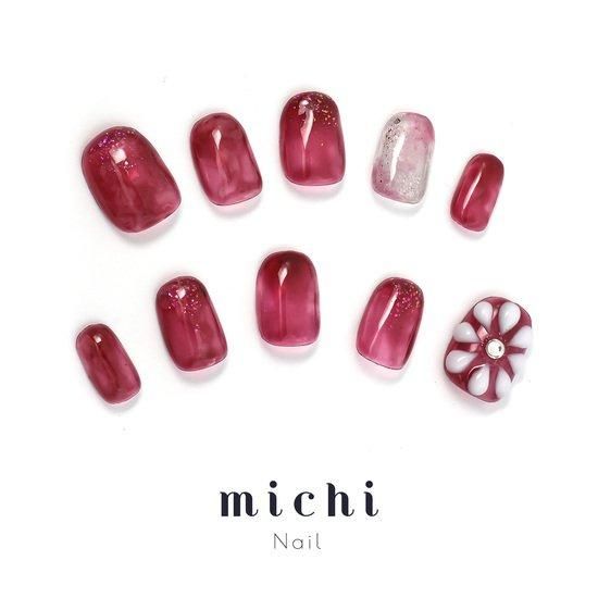 シアーで大人なベリーフラワーネイル- ネイルチップ専門店ミチネイル