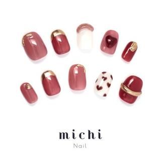 オーダー】ネイルチップ チェリー ハート ボルドー ボルドー