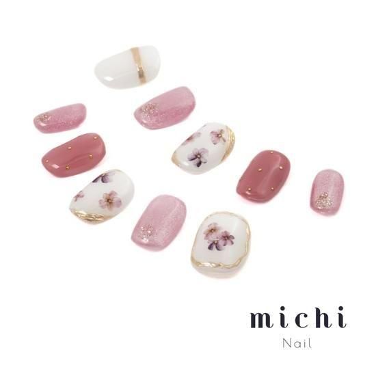 ネイルチップ ピンク 花 フラワー 押し花 オーダーネイル 韓国 可愛い 大人 ネイルチップ ピンク 花 フラワー 押し花 オーダーネイル 韓国