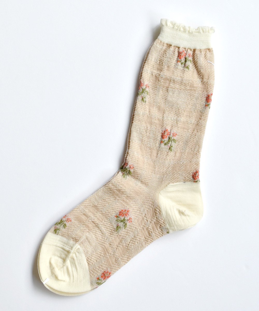 FLOWERS ON CHECK SOCKS<img class='new_mark_img2' src='https://img.shop-pro.jp/img/new/icons1.gif' style='border:none;display:inline;margin:0px;padding:0px;width:auto;' />