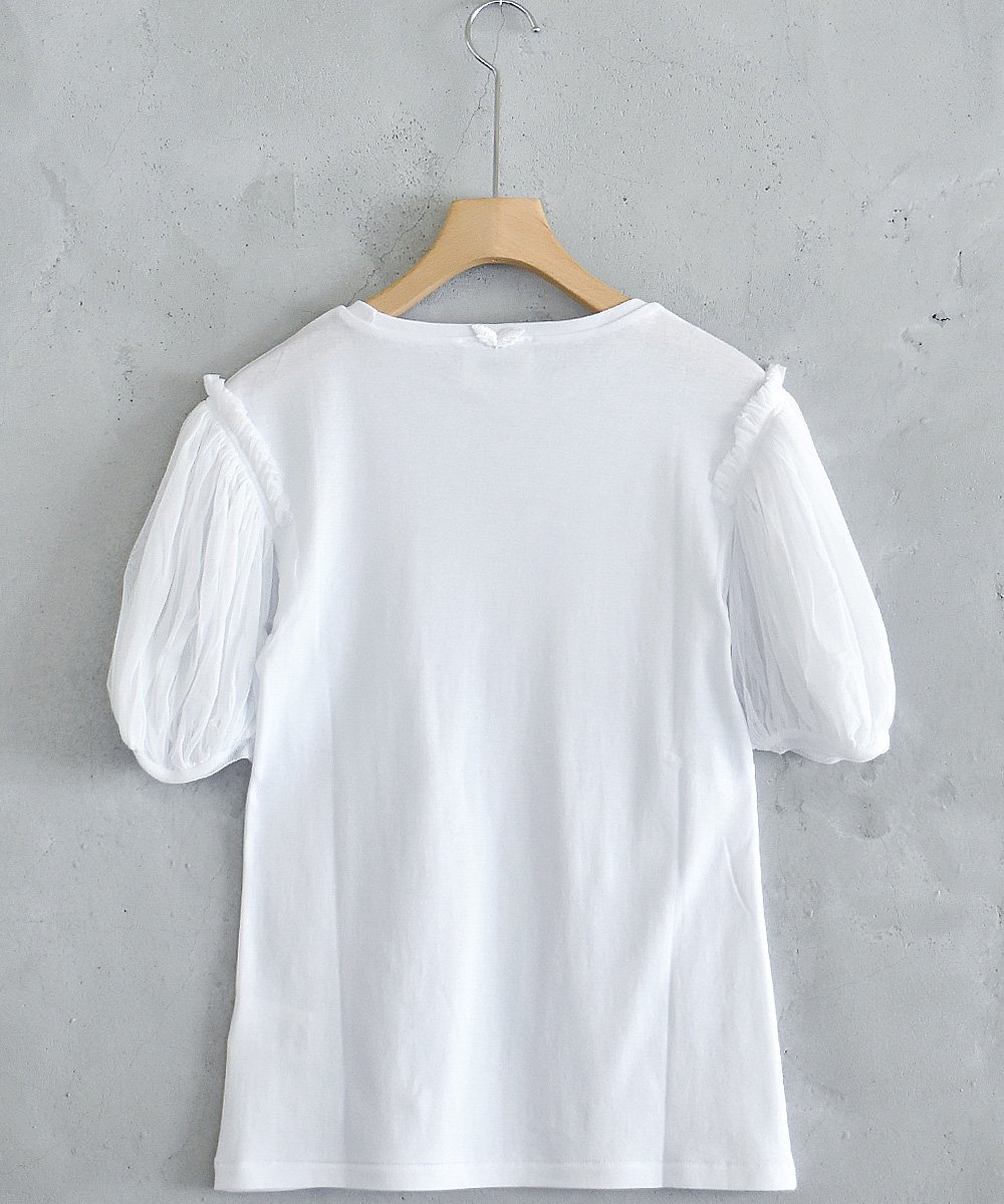 Cotton Frice T-shirts with Mesh Sleeves（ホワイト）