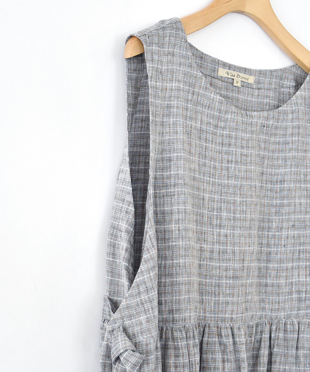 Chambray Linen Check サイドオープンワンピース（ブルー） <img class='new_mark_img2' src='https://img.shop-pro.jp/img/new/icons1.gif' style='border:none;display:inline;margin:0px;padding:0px;width:auto;' />
