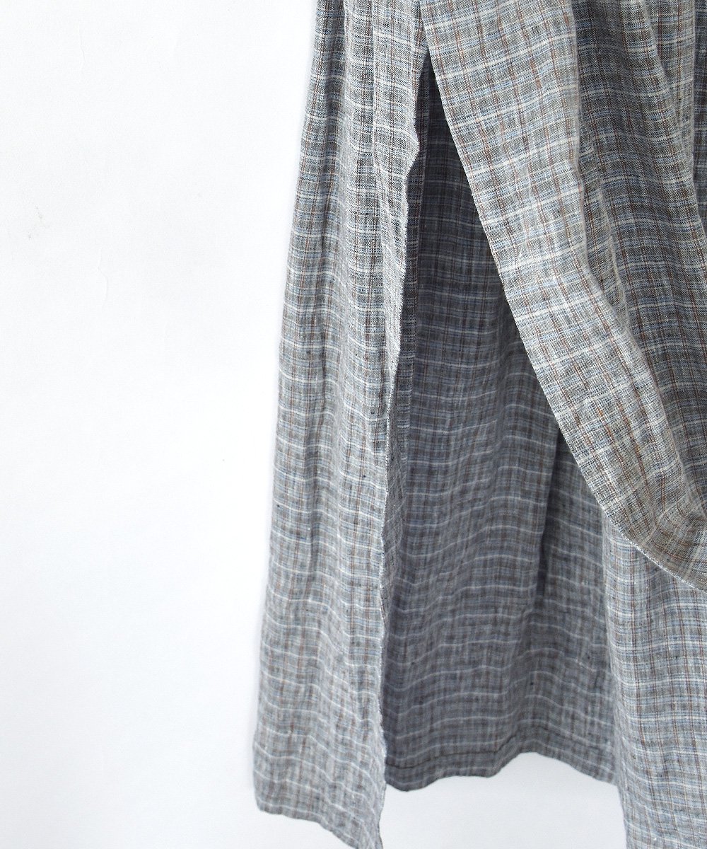 Chambray Linen Check サイドオープンワンピース（ブルー） <img class='new_mark_img2' src='https://img.shop-pro.jp/img/new/icons1.gif' style='border:none;display:inline;margin:0px;padding:0px;width:auto;' />