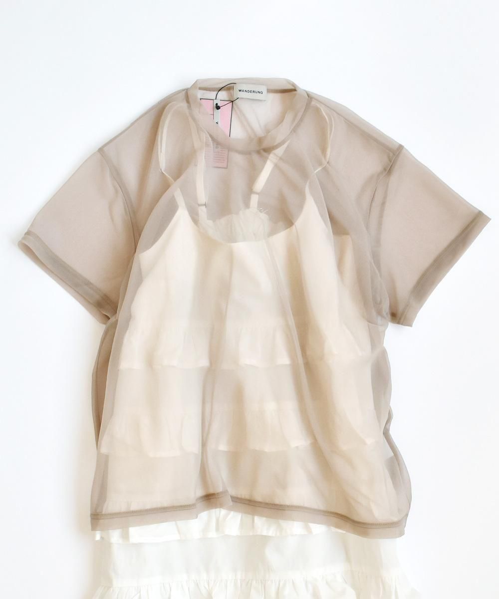 SALE：30%off】WANDERUNG / Sheer T-shirts（Beige） - SUNNY
