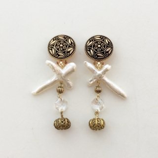 Pearl cross & Chandelier Earrings