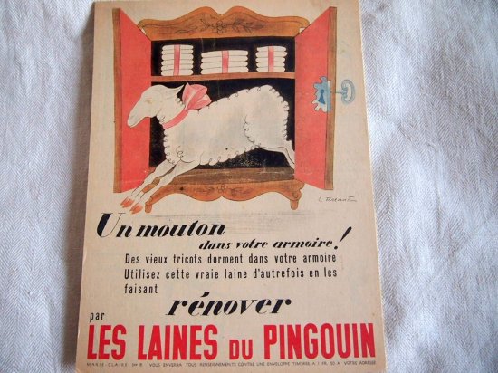 1942年 フランスのウール製品 広告ボード【Les Laines du Pingouin