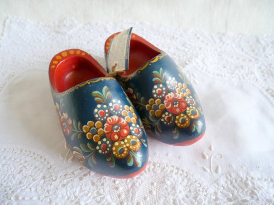 オランダ製 木靴サボ 花柄のペイント飾り - Marica Design& Vintage